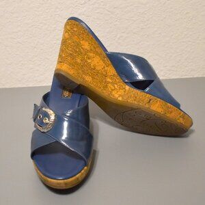 Brighton Summer Blue Cork Wedge Platform Slide Sandals 7M